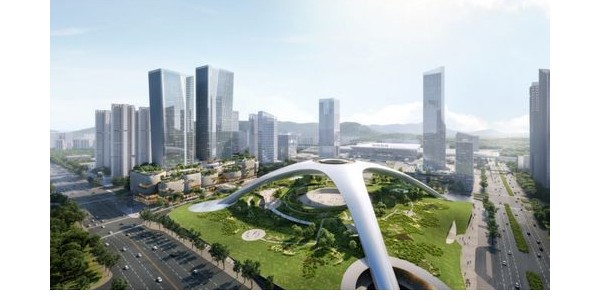 深圳北站超核綠芯項(xiàng)目開建，形如“UFO”，系國內(nèi)首個(gè)公園型樞紐站點(diǎn)